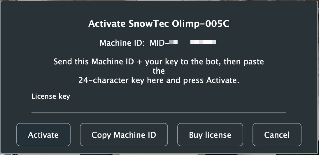 Activation dialog with Machine ID