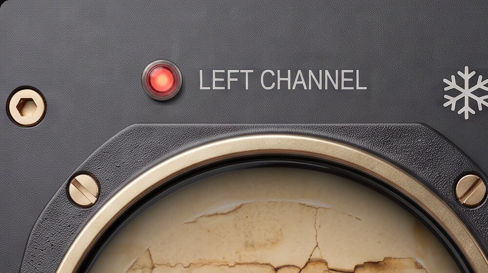 Горящая красная лампа перегруза у надписи LEFT CHANNEL